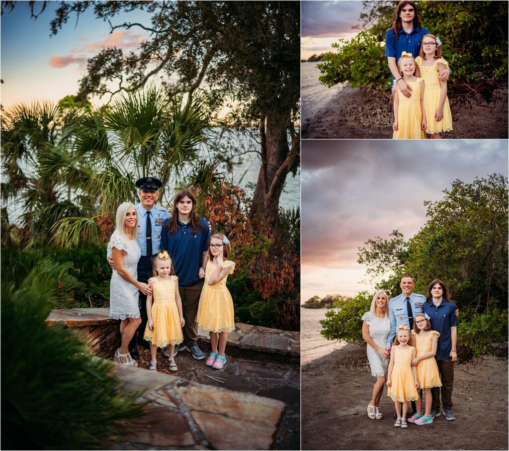 blendid family photo session portaits on steps at Philippe Park Safety Habor near Tampa