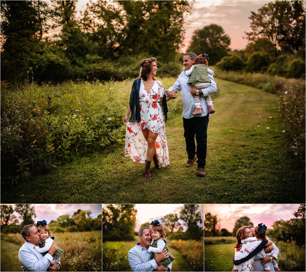 Beautiful Rochester NY family and child photography outdoor summer sunset family photo session