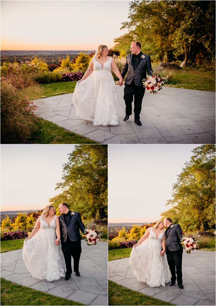 bride and groom just married wedding portraits at golden hour with amazing backdrop